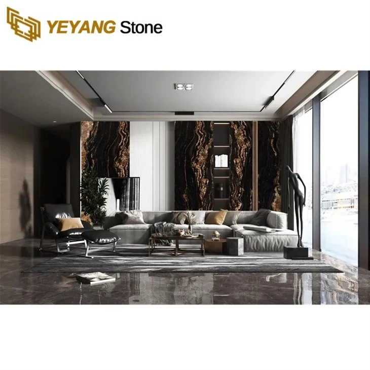 black quartzite tile wall